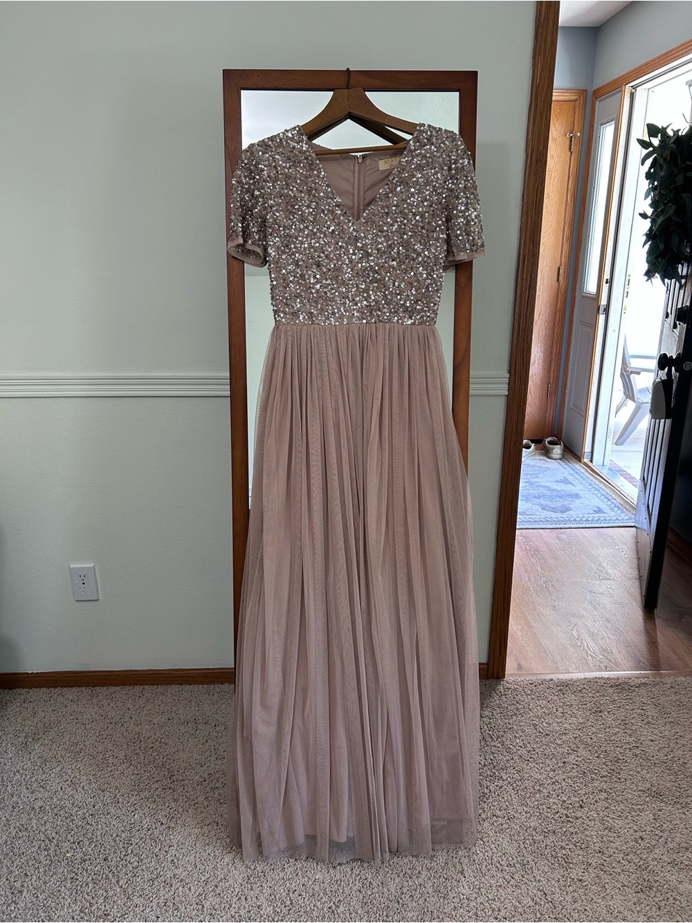Maya Deluxe Sequin Bodice Tulle Evening Dress in Mauve